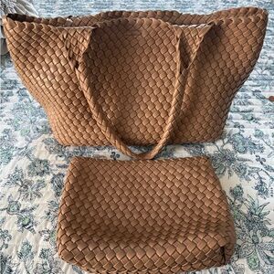 Woven Tan Tote Bag Set